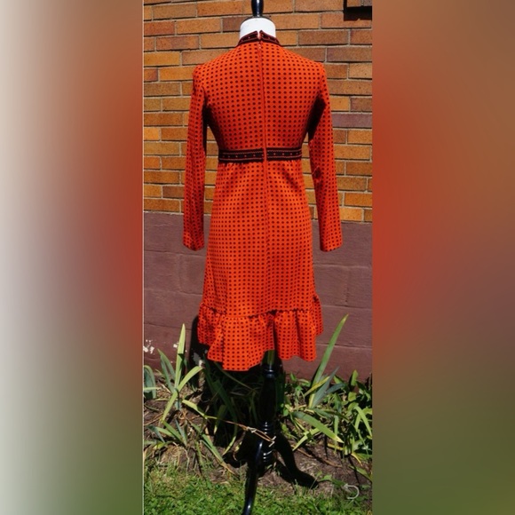 Fabulous Vintage Fall Dress. Thanksgiving! Lightweight Size Small Orange Black - Picture 4 of 6